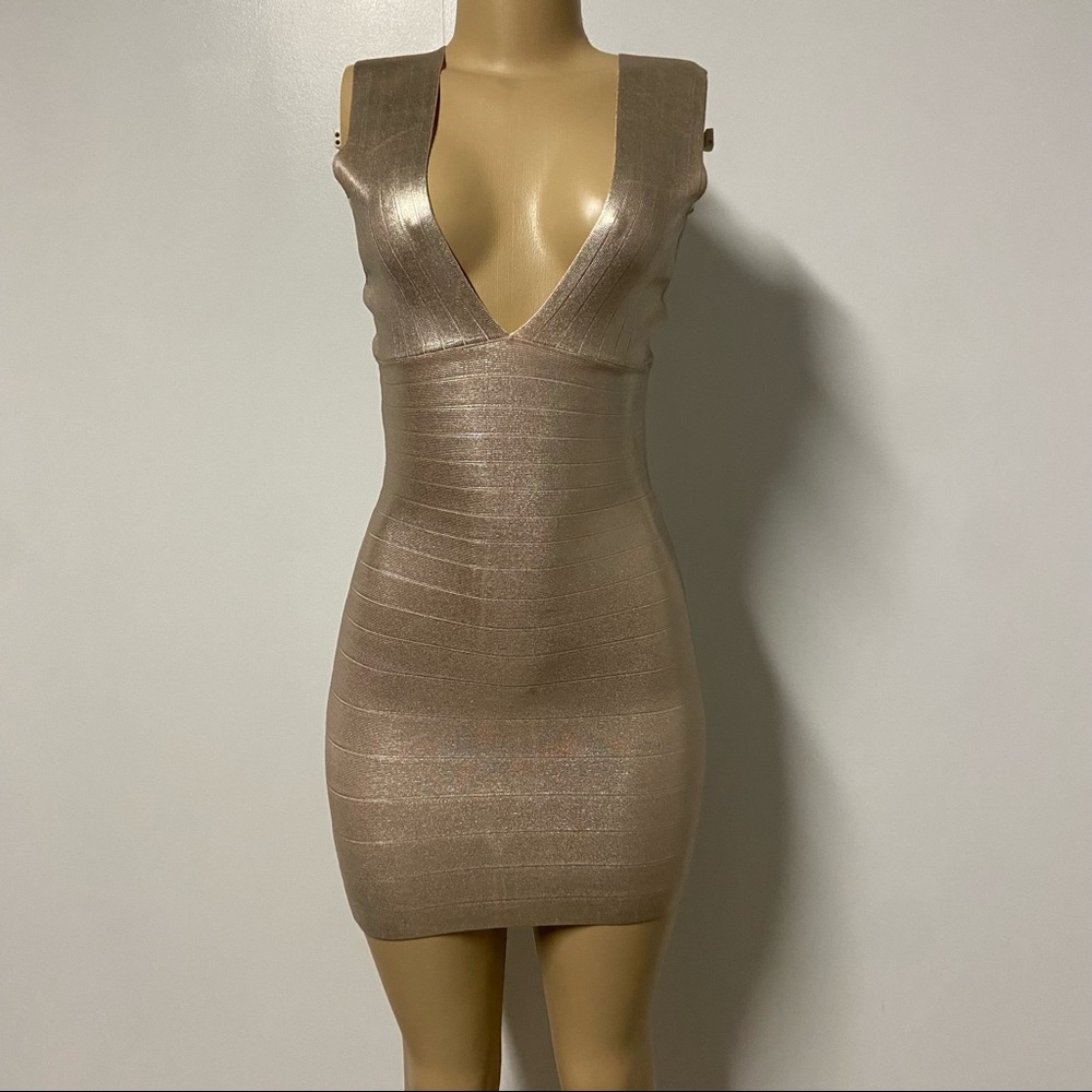 COPY - Marciano light Gold Metallic bandage dress Small